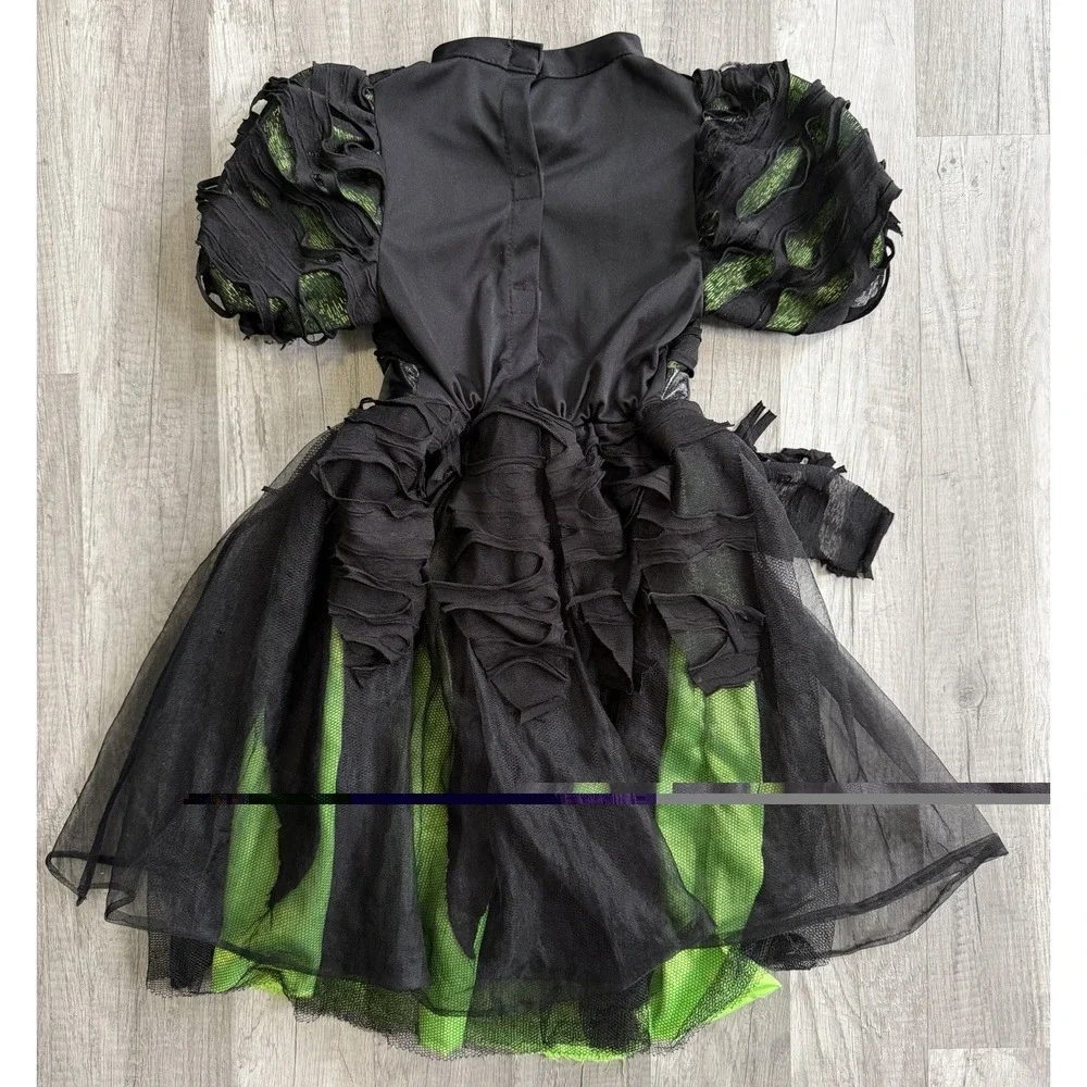 Spooked Witches Dress Costume Girls M (5-6) Green & Black With Spider Belt